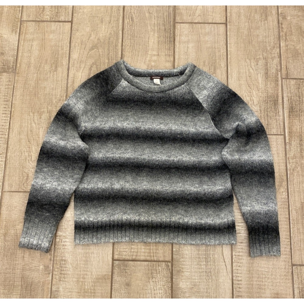 Kerisma Sweater M / L Wool Blend Black Gray Stripe Preppy Cottage Cozycore Luxe
